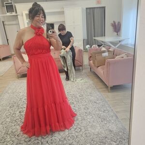 Elegant Red Halter Neck Gown